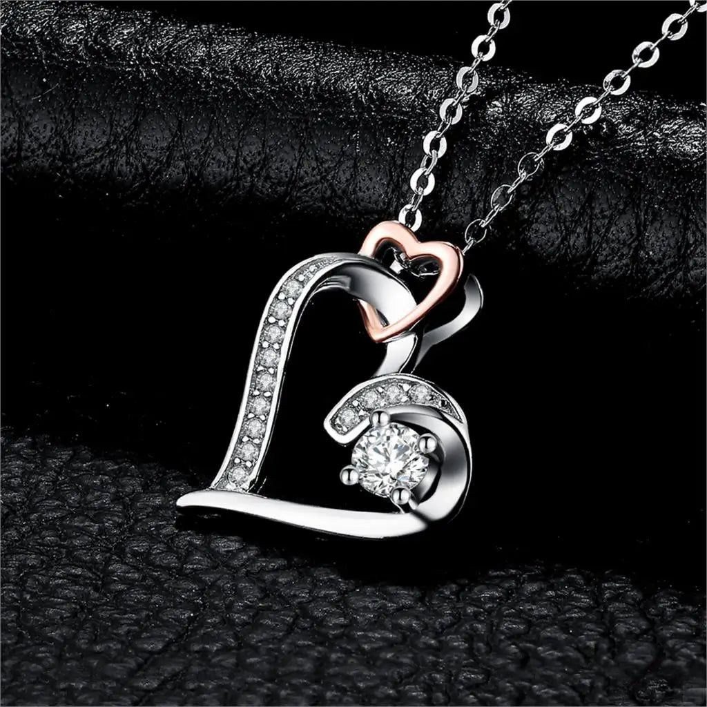 Heart-Shaped Rose Gold Pendant in 925 Sterling Silver with Simulated Diamonds - Pendant Only