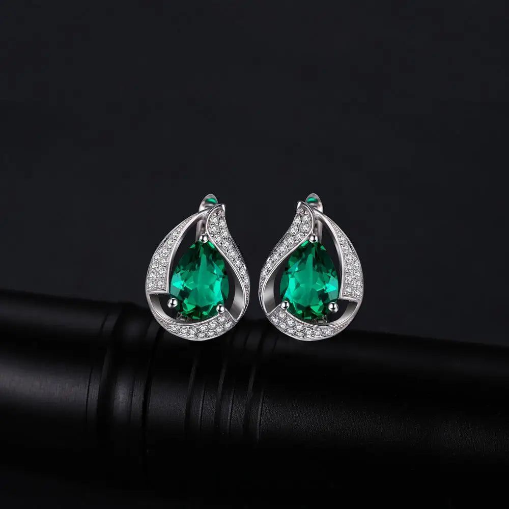 Emerald Elegance: 925 Sterling Silver Green Nano Emerald Hoop Clip Earrings