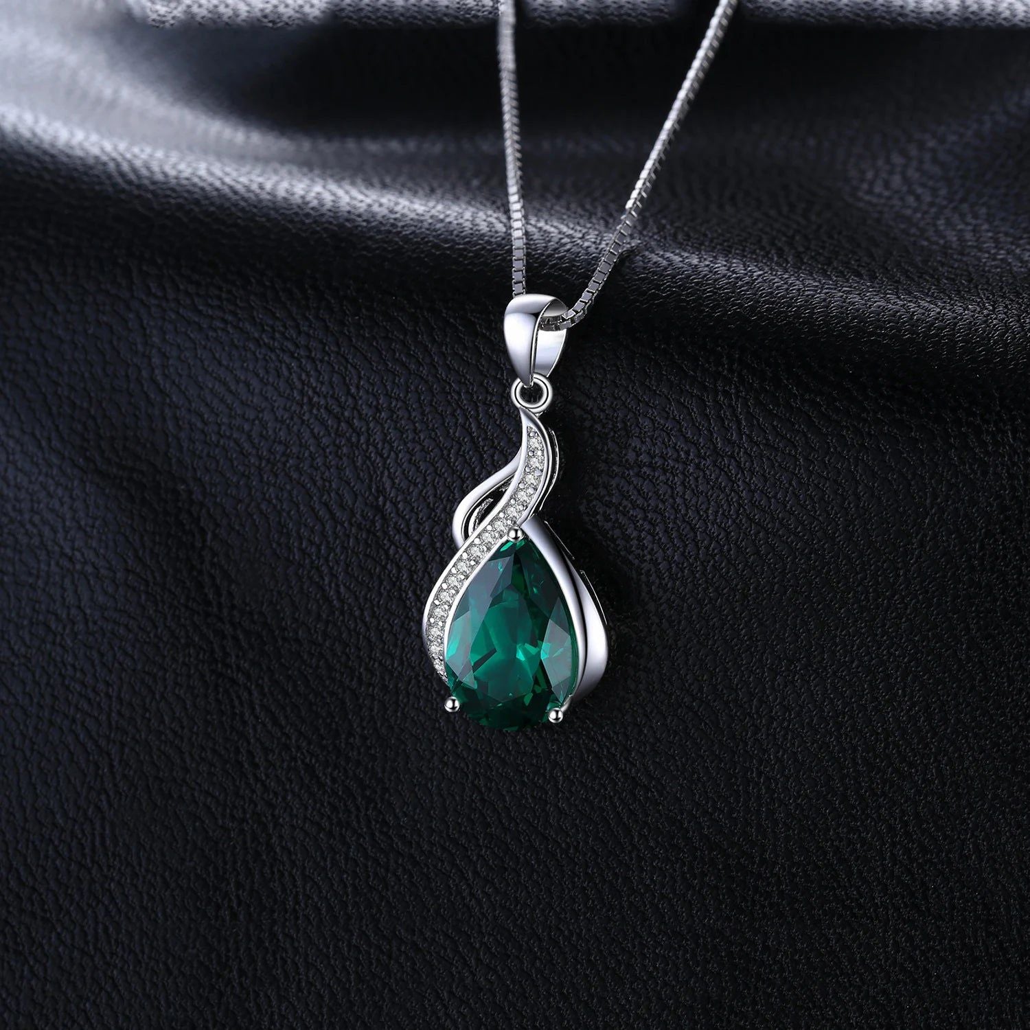 Elegant Water Drop Simulated Nano Emerald Pendant in 925 Sterling Silver - Pendant Only