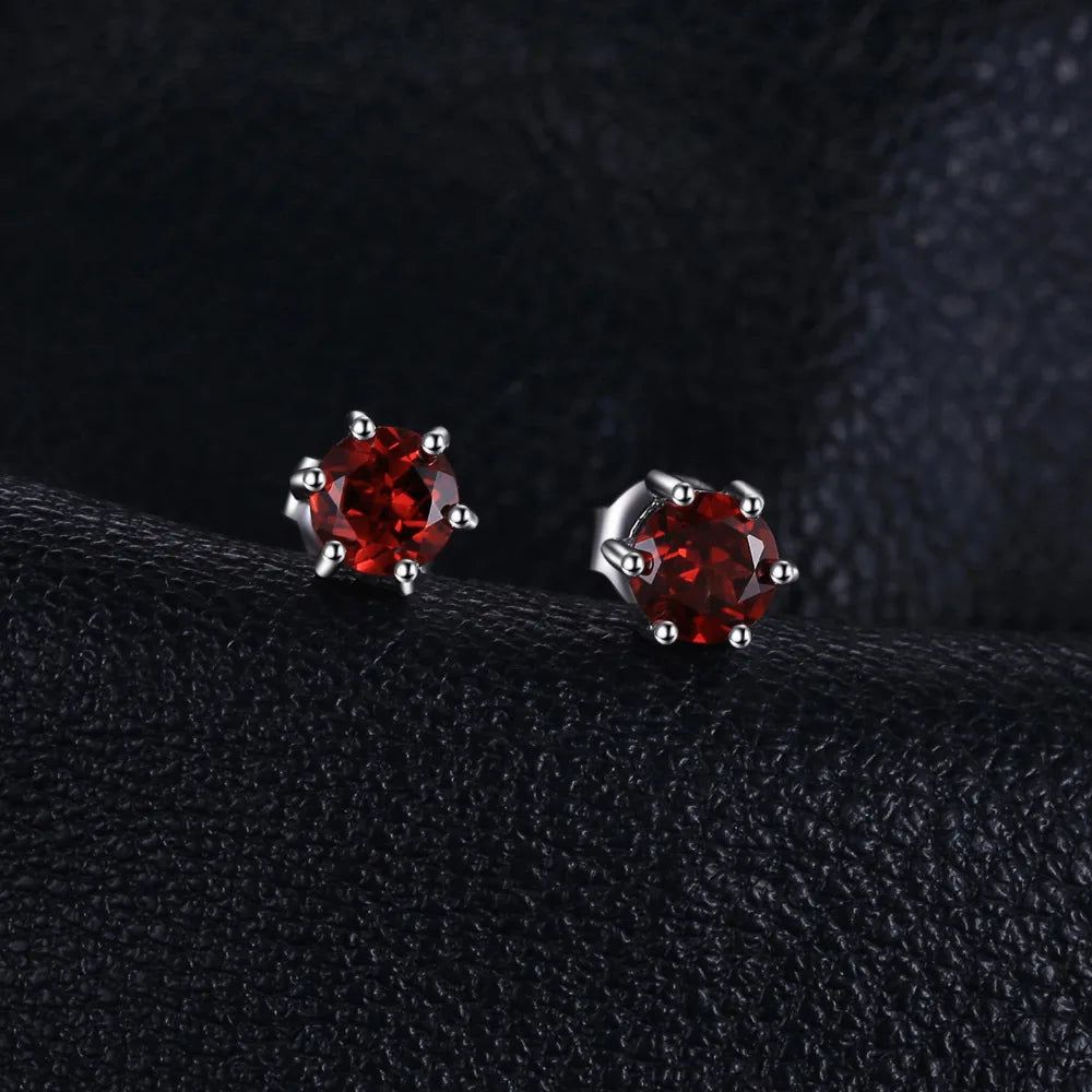 1.3ct Round Red Garnet 925 Sterling Silver Stud Earrings - Elegant Birthstone Jewelry