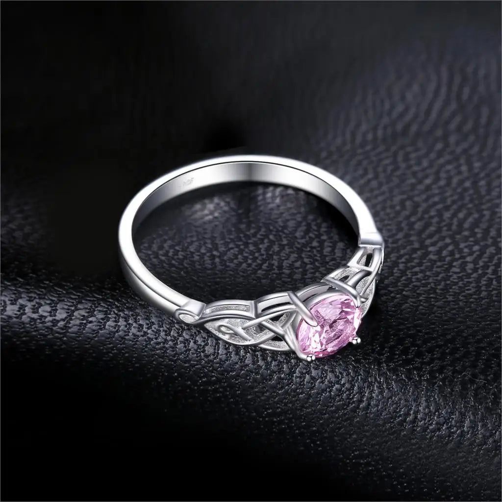 Celtic Knot Pink Sapphire Promise Ring in 925 Sterling Silver - Exquisite Fine Jewelry