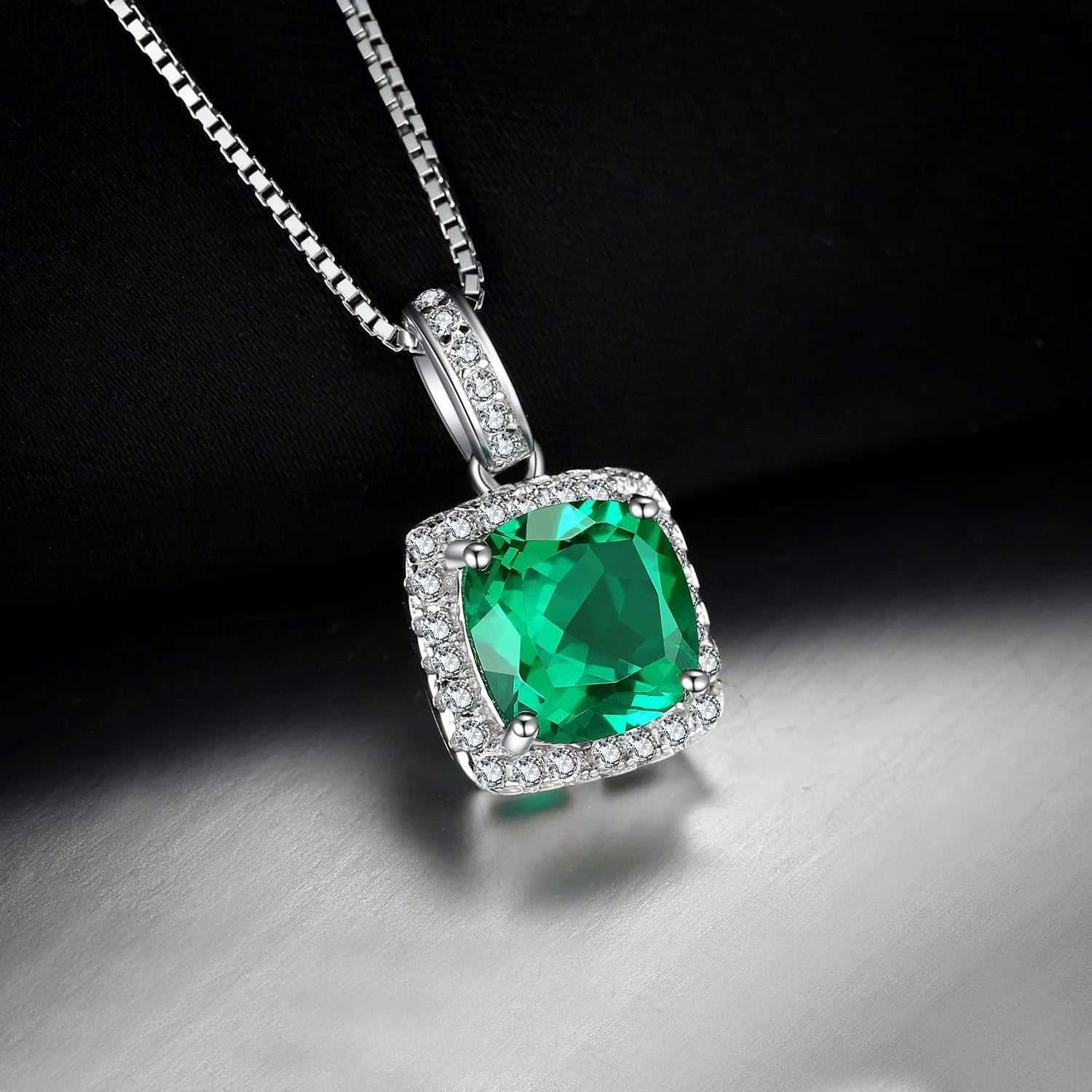 Square Simulated Nano Emerald Pendant in 925 Sterling Silver - Gemstone Statement Piece (Pendant Only)