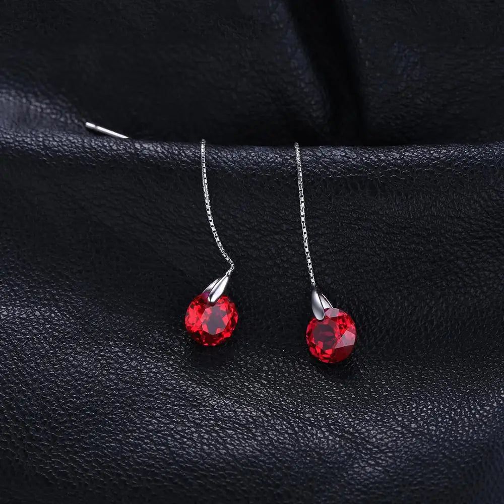 5.5ct Created Ruby & Sterling Silver Elegant Drop Earrings - New Collection