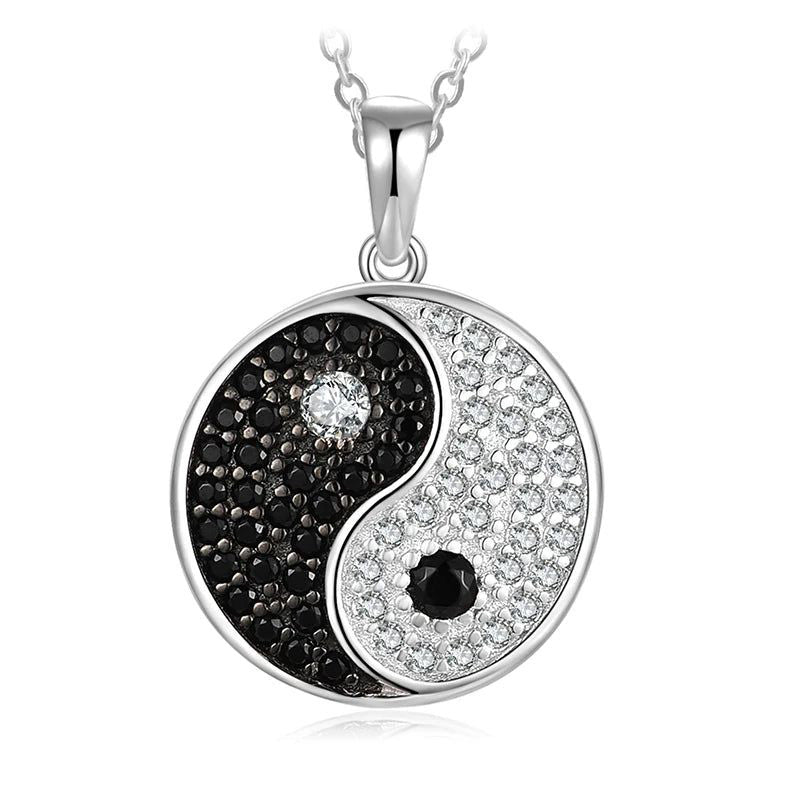 Tai Chi Yin Yang 925 Sterling Silver Pendant with Natural Black Spinel Gemstone - Pendant Only, No Chain