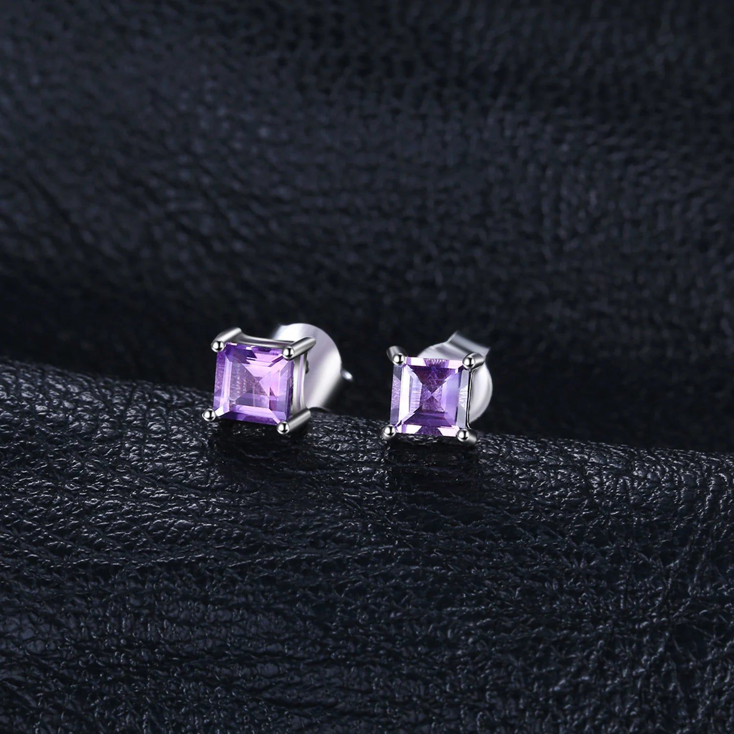 Square Purple Amethyst 925 Sterling Silver Stud Earrings - Elegant Princess Jewelry