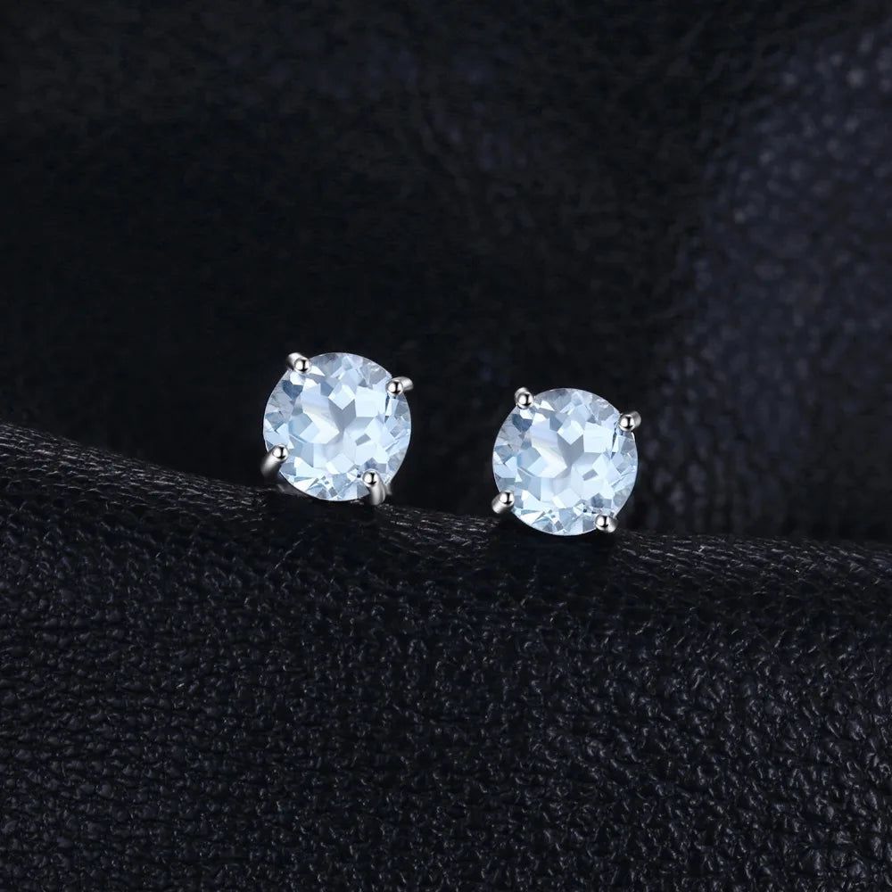 Elegant 2ct Blue Topaz Sterling Silver Round Stud Earrings