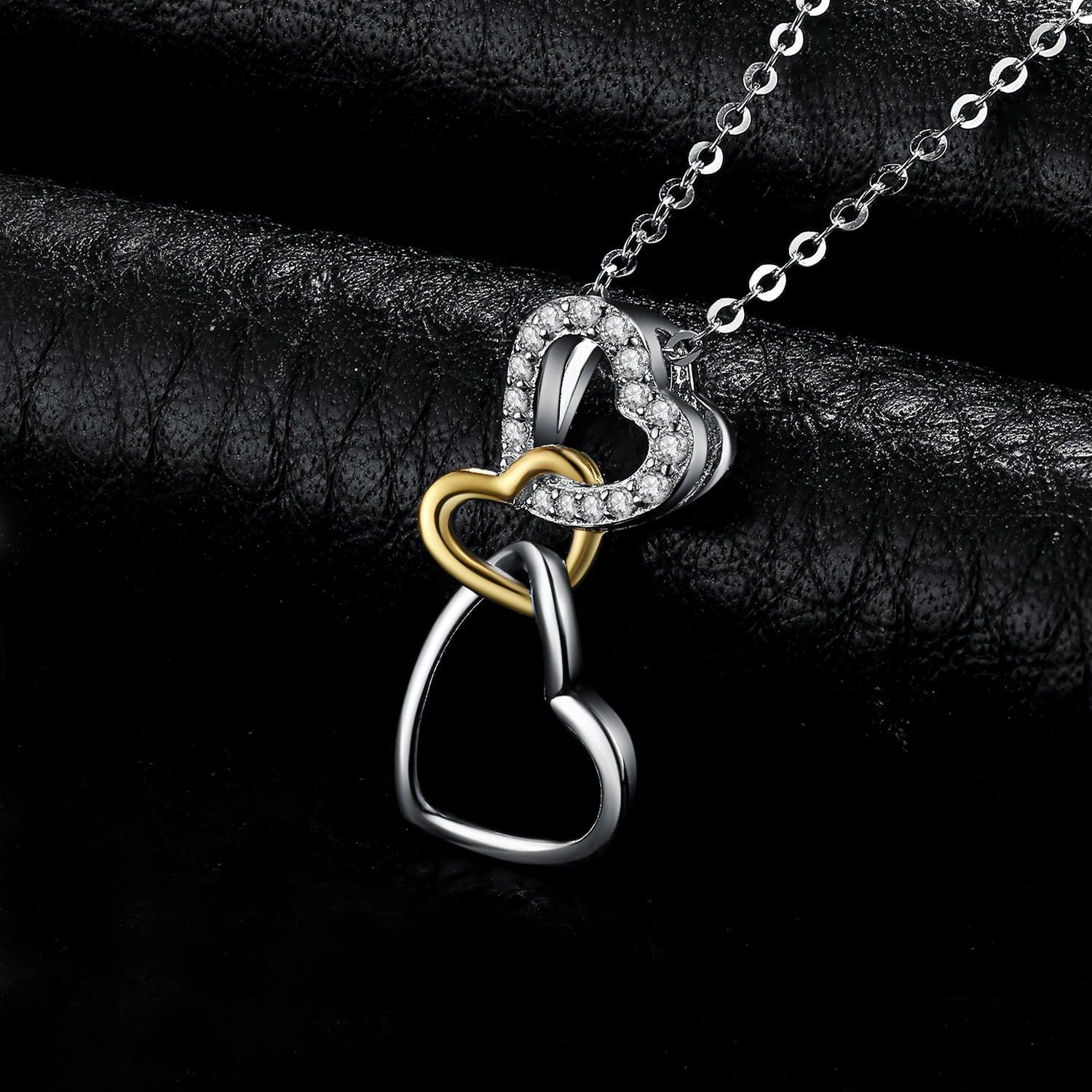 Heart-Shaped Love Knot Pendant in 925 Sterling Silver with Gold Cubic Zirconia - Pendant Only