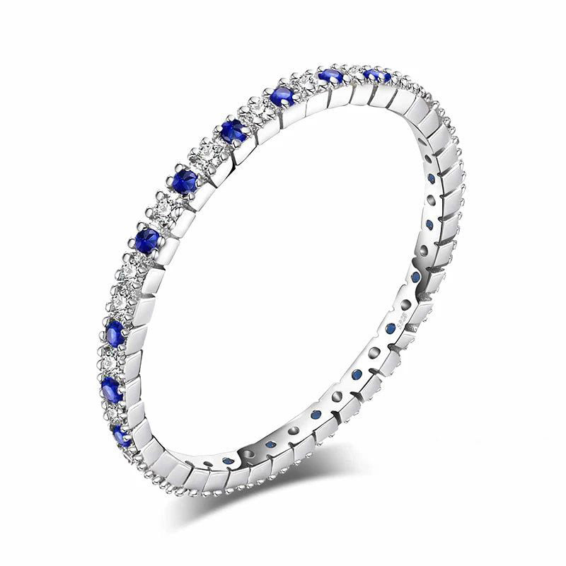 Vibrant Blue Spinel & Cubic Zirconia 925 Sterling Silver Band Ring