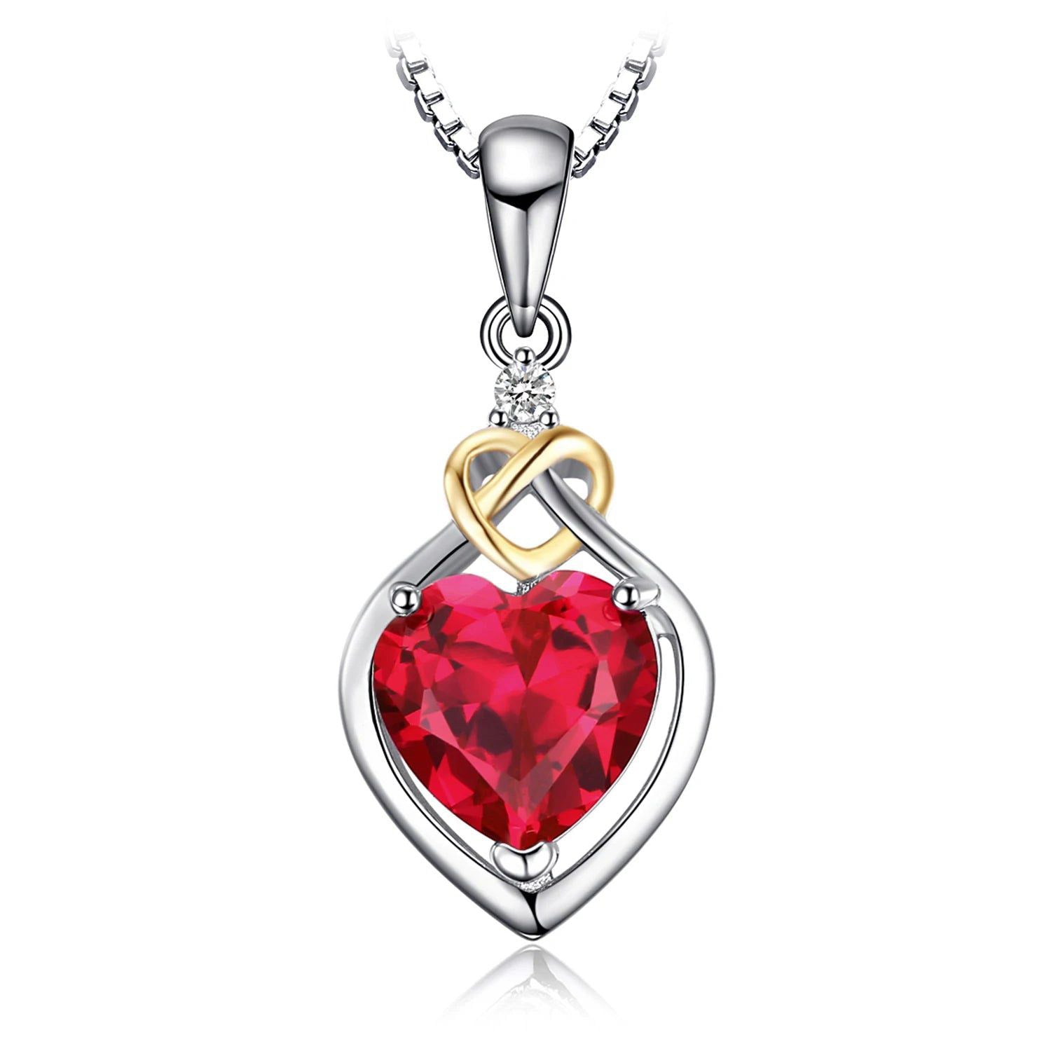 Heart Knot Created Ruby Pendant in 925 Sterling Silver - Elegant Jewelry Piece Without Chain