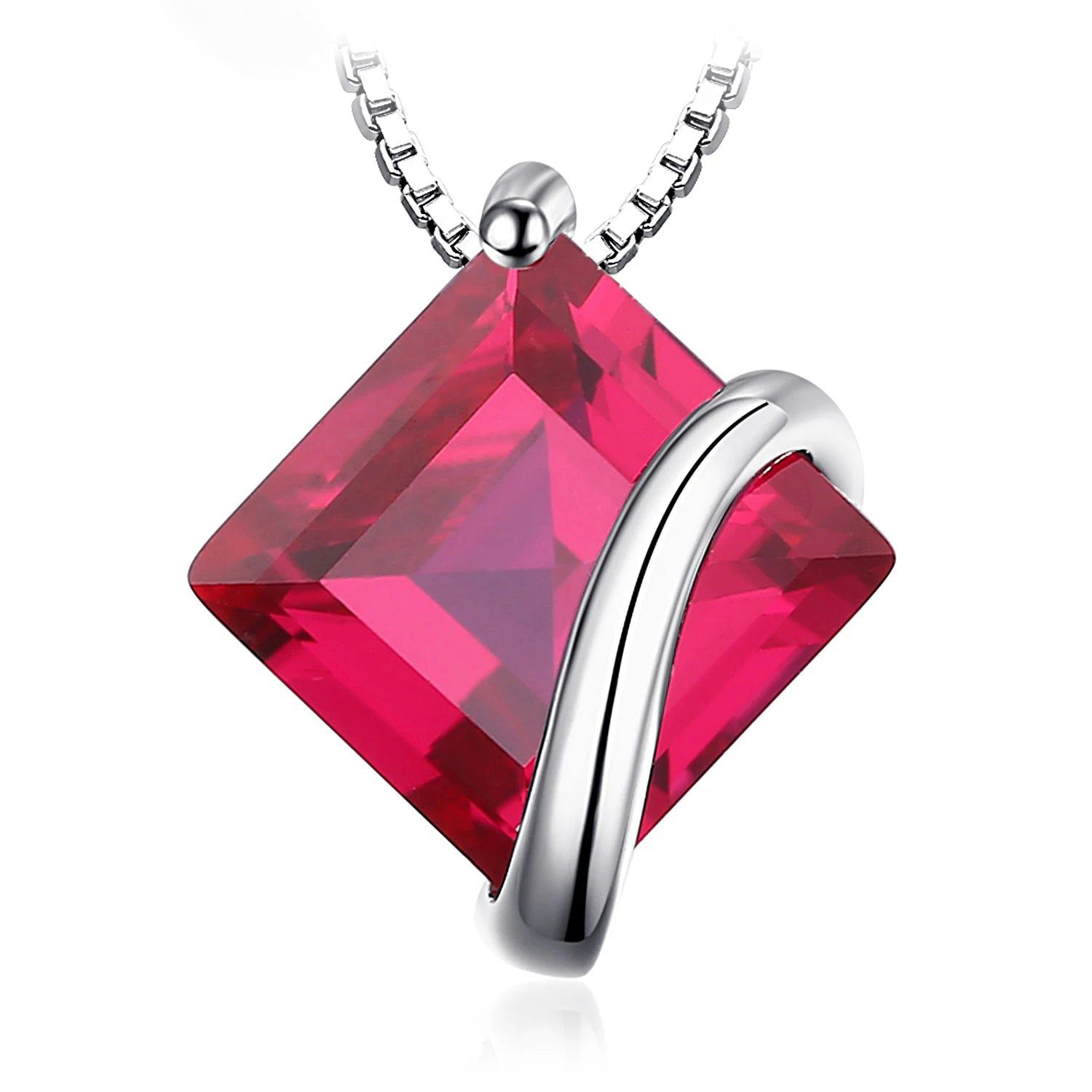 Square Created Red Ruby Pendant in 925 Sterling Silver - Statement Choker Without Chain