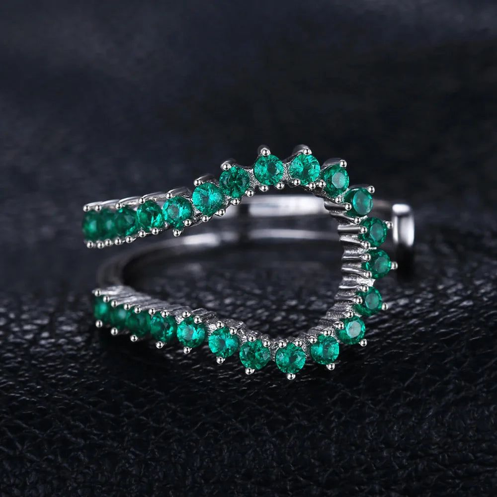 Sophisticated Adjustable Simulated Nano Emerald Ring in 925 Sterling Silver - Statement Green Gemstone Jewelry