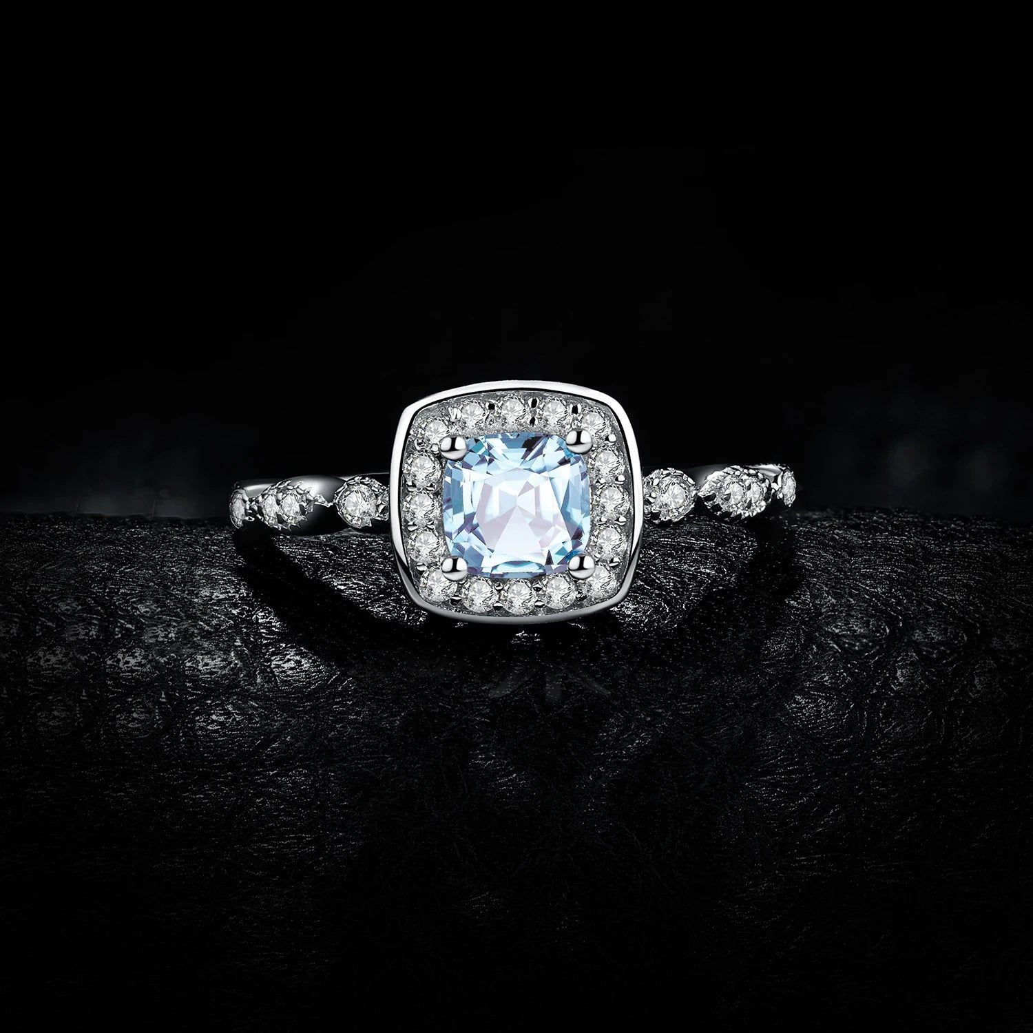 Adjustable Genuine Blue Topaz Halo Ring in 925 Sterling Silver - Sophisticated Promise Jewelry