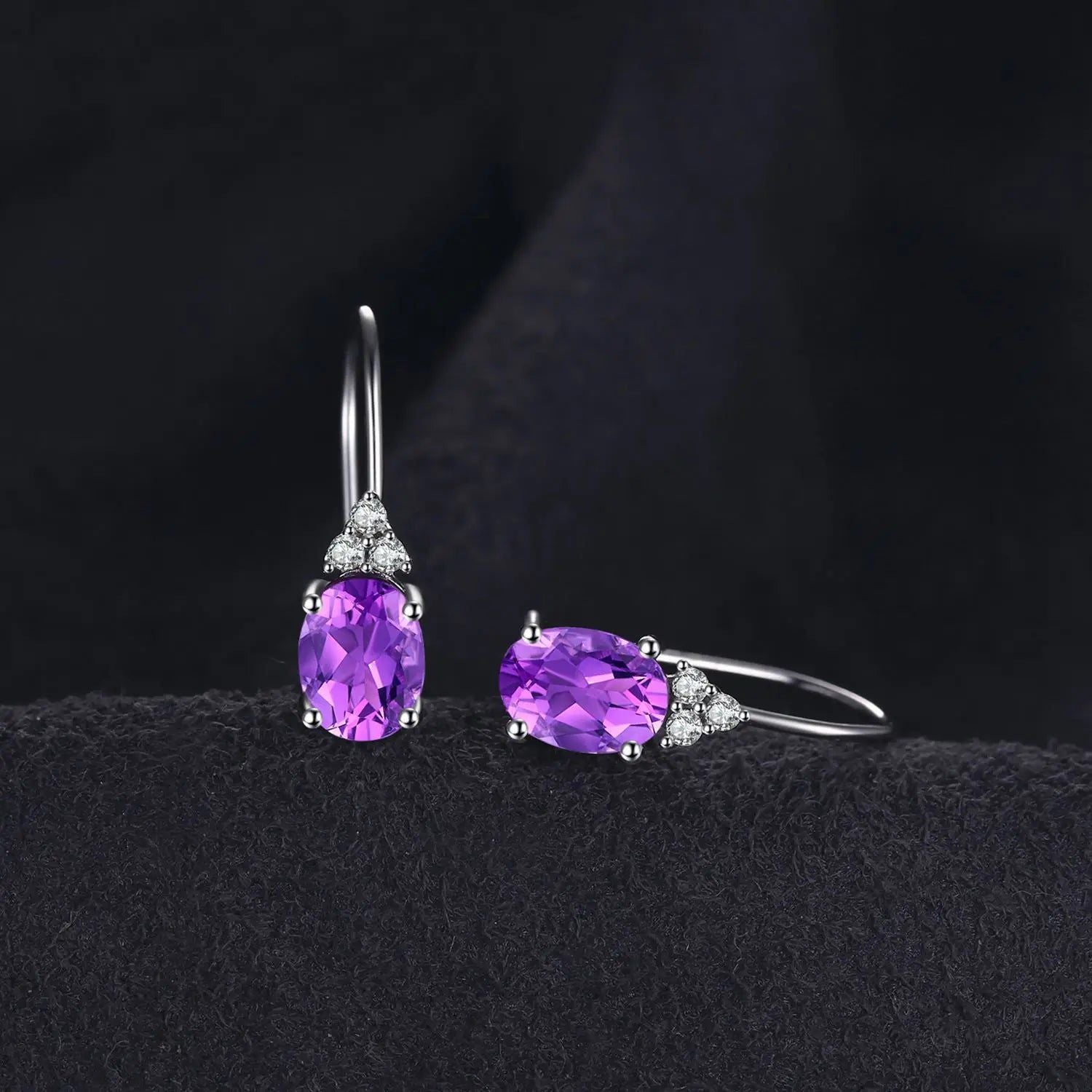 Fashionable Oval Purple Created Alexandrite Sapphire Clip-On Drop Earrings in 925 Sterling Silver