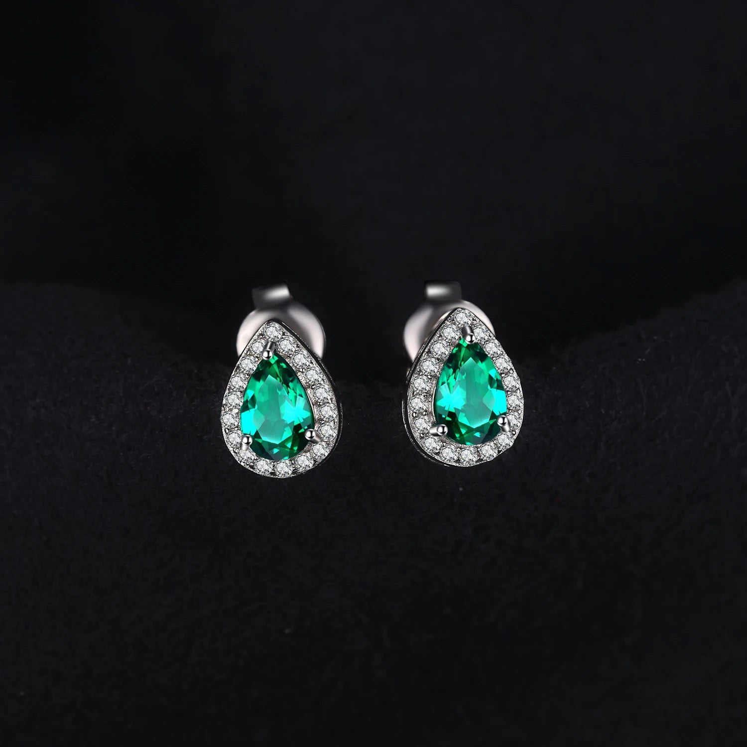 Fashionable Pear Green Simulated Nano Emerald Sterling Silver Stud Earrings