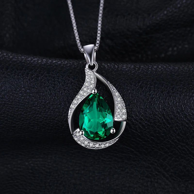 Fashionable 3ct Green Nano Emerald Pendant in 925 Sterling Silver - Pear Gemstone Choker (Pendant Only)