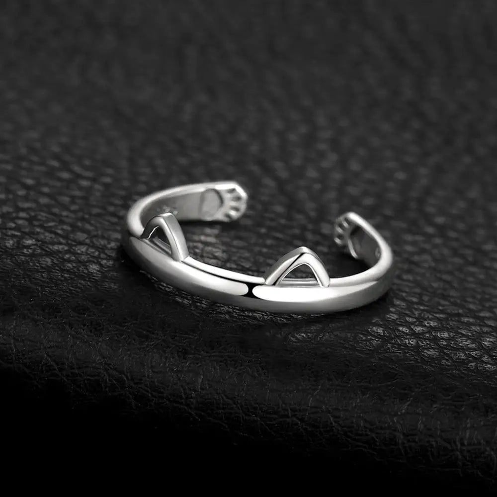 Adorable Cat Ear and Paw Adjustable 925 Sterling Silver Ring