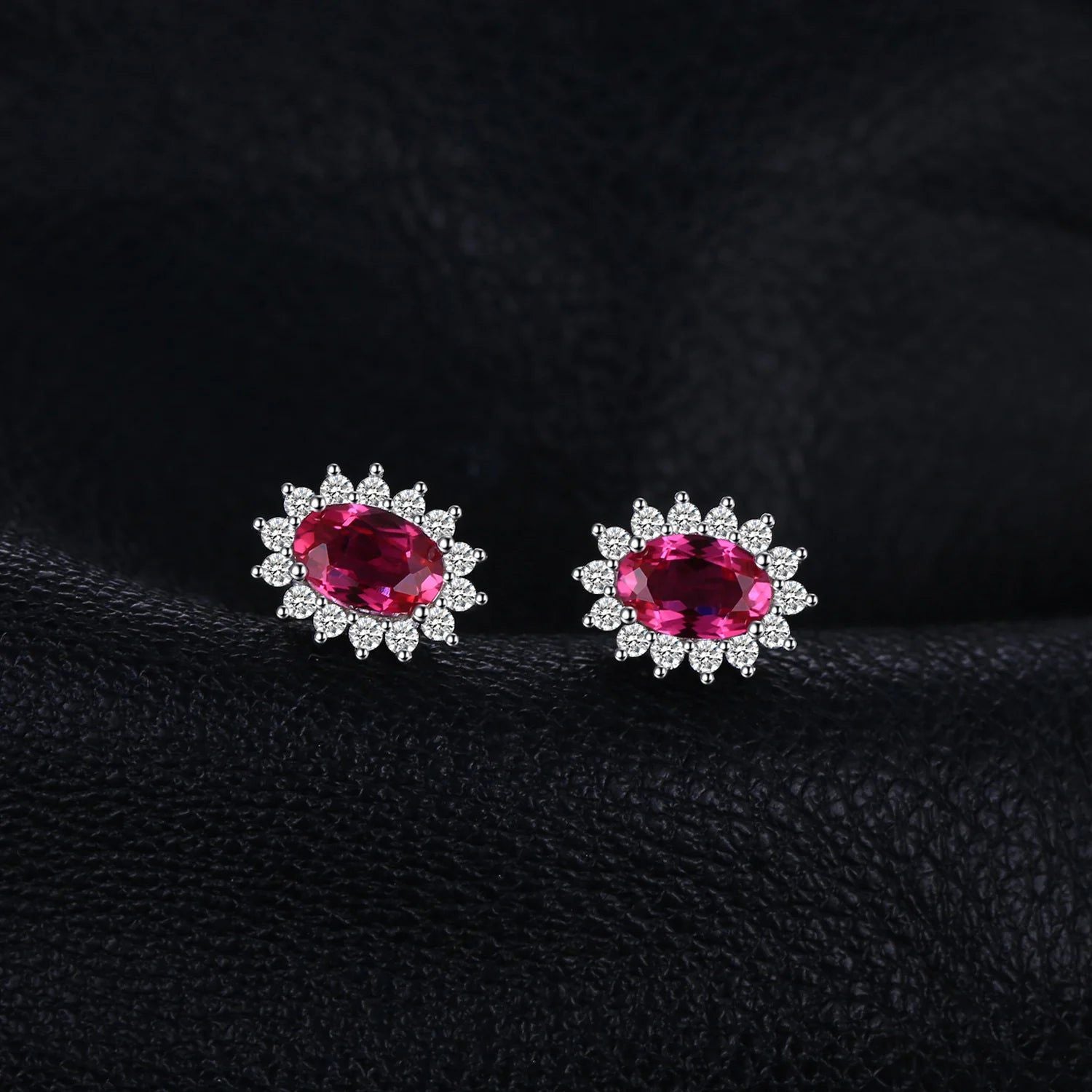 1.2ct Created Ruby Halo Stud Earrings in 925 Sterling Silver - Inspired by Princess Diana's Gemstone Elegance