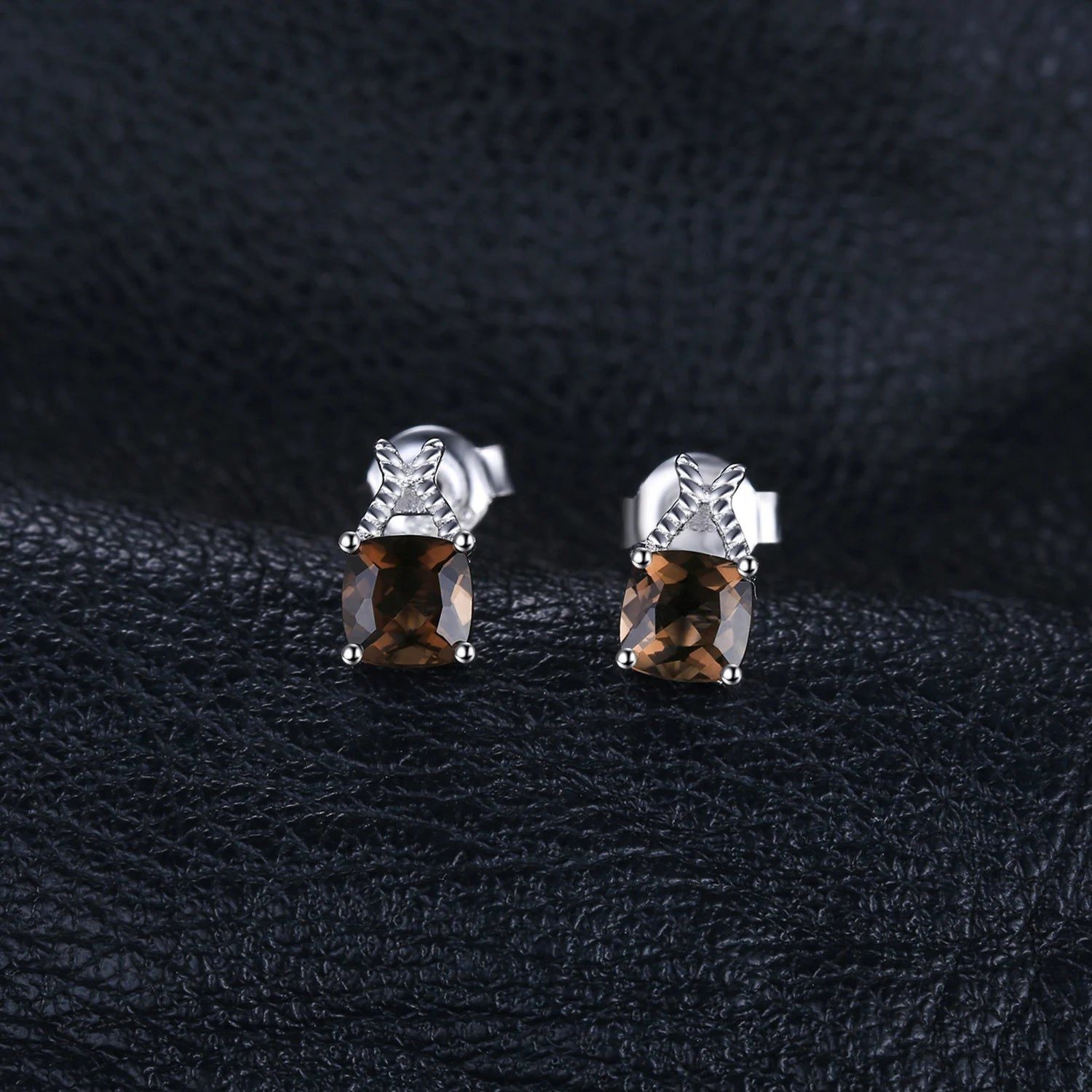 Elegant 1ct Genuine Smoky Quartz Sterling Silver Stud Earrings