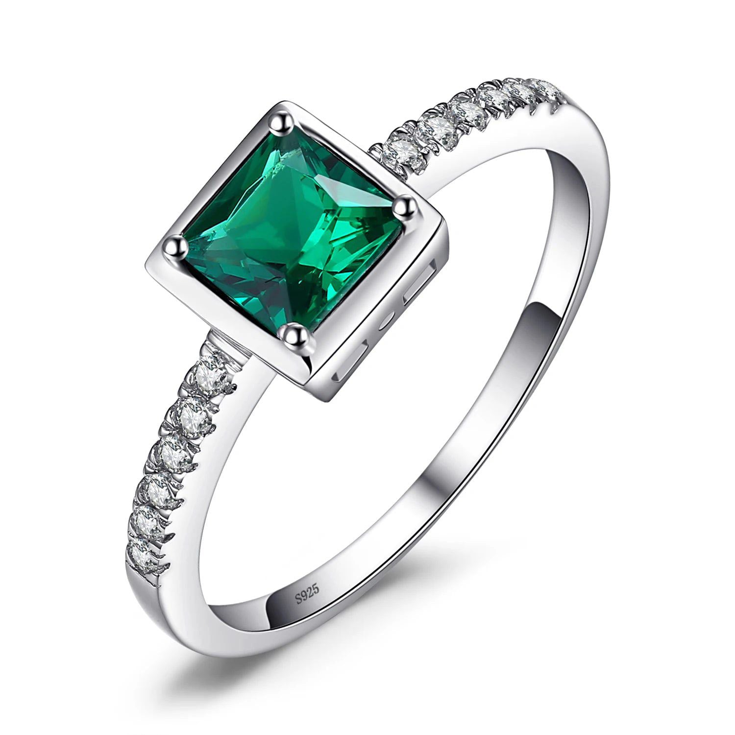 Elegant Square Cut Nano Emerald Ring in 925 Sterling Silver