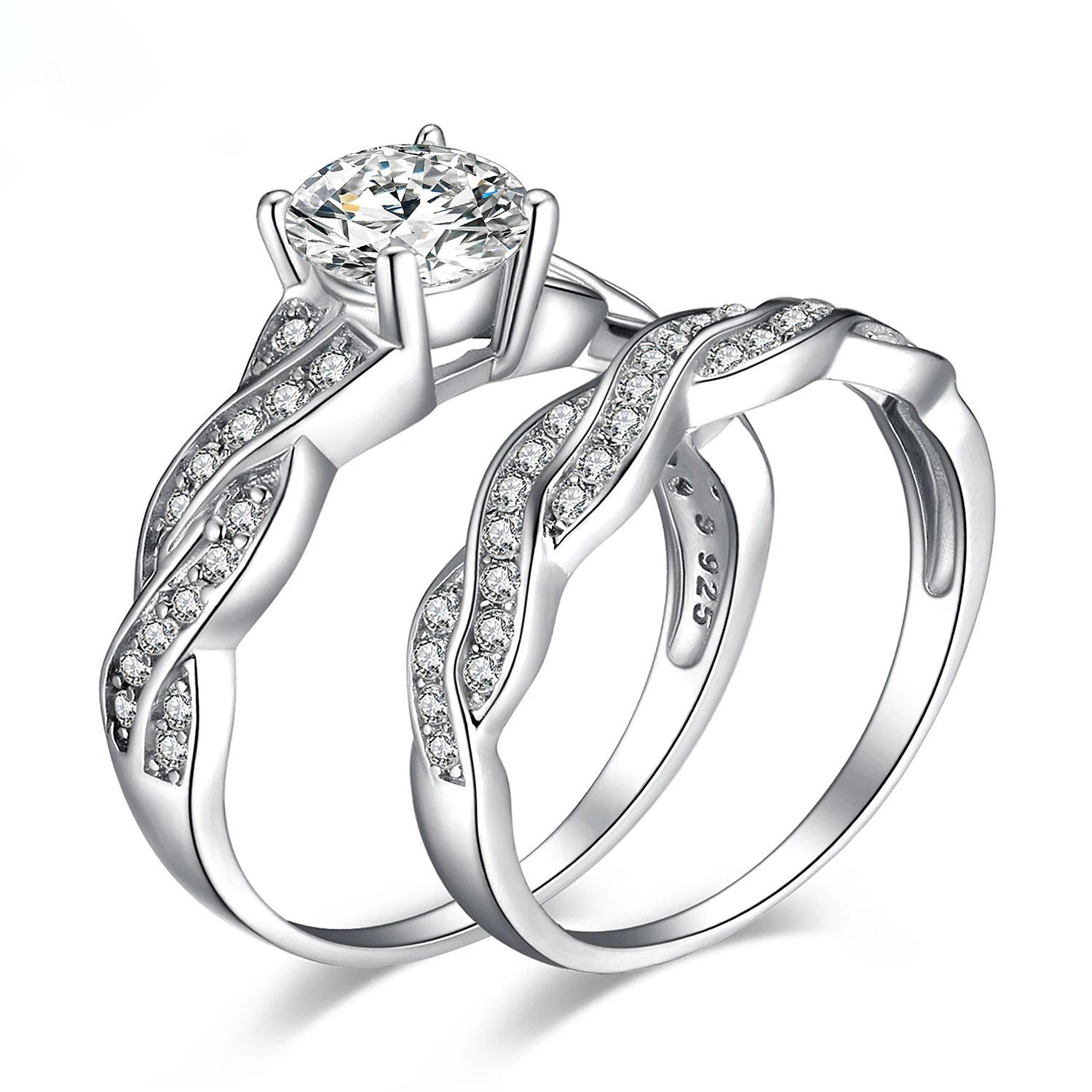 Sophisticated 2-Piece Infinity Ring Set in 925 Sterling Silver with 1.5ct AAAAA CZ Simulated Diamonds