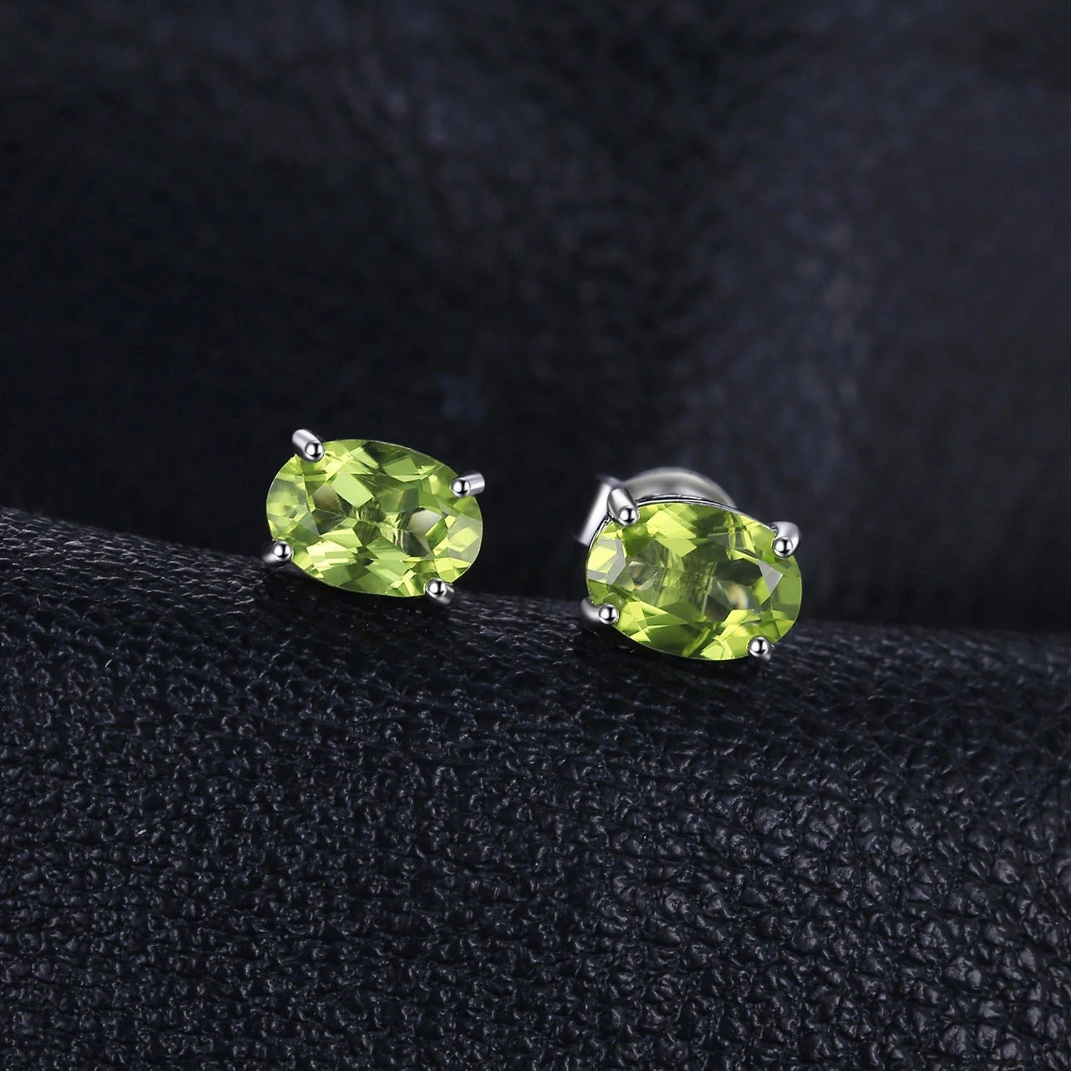 Fashionable Oval Green Peridot Stud Earrings in 925 Sterling Silver - Fashionable Gemstone Jewelry