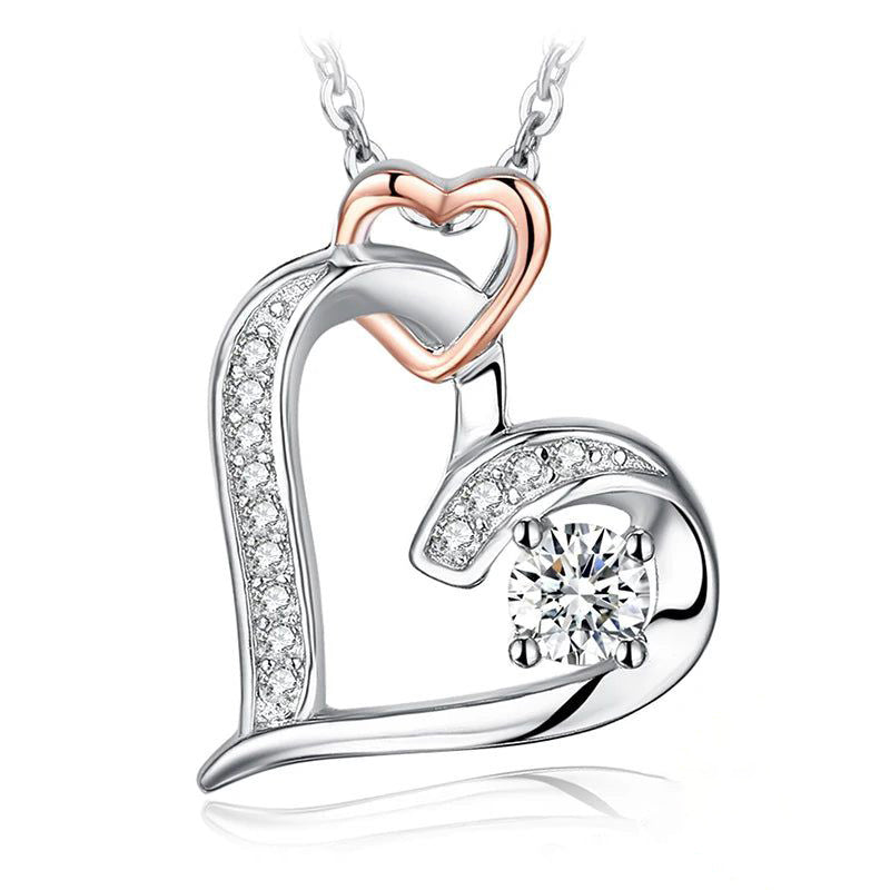 Heart-Shaped Rose Gold Pendant in 925 Sterling Silver with Simulated Diamonds - Pendant Only