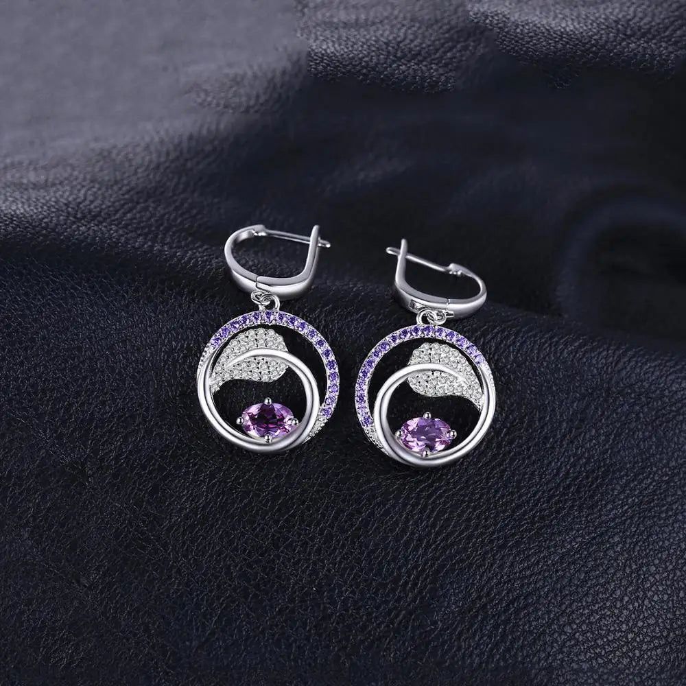 Elegant 1.2ct Created Alexandrite Sapphire Leaf Drop Earrings in 925 Sterling Silver