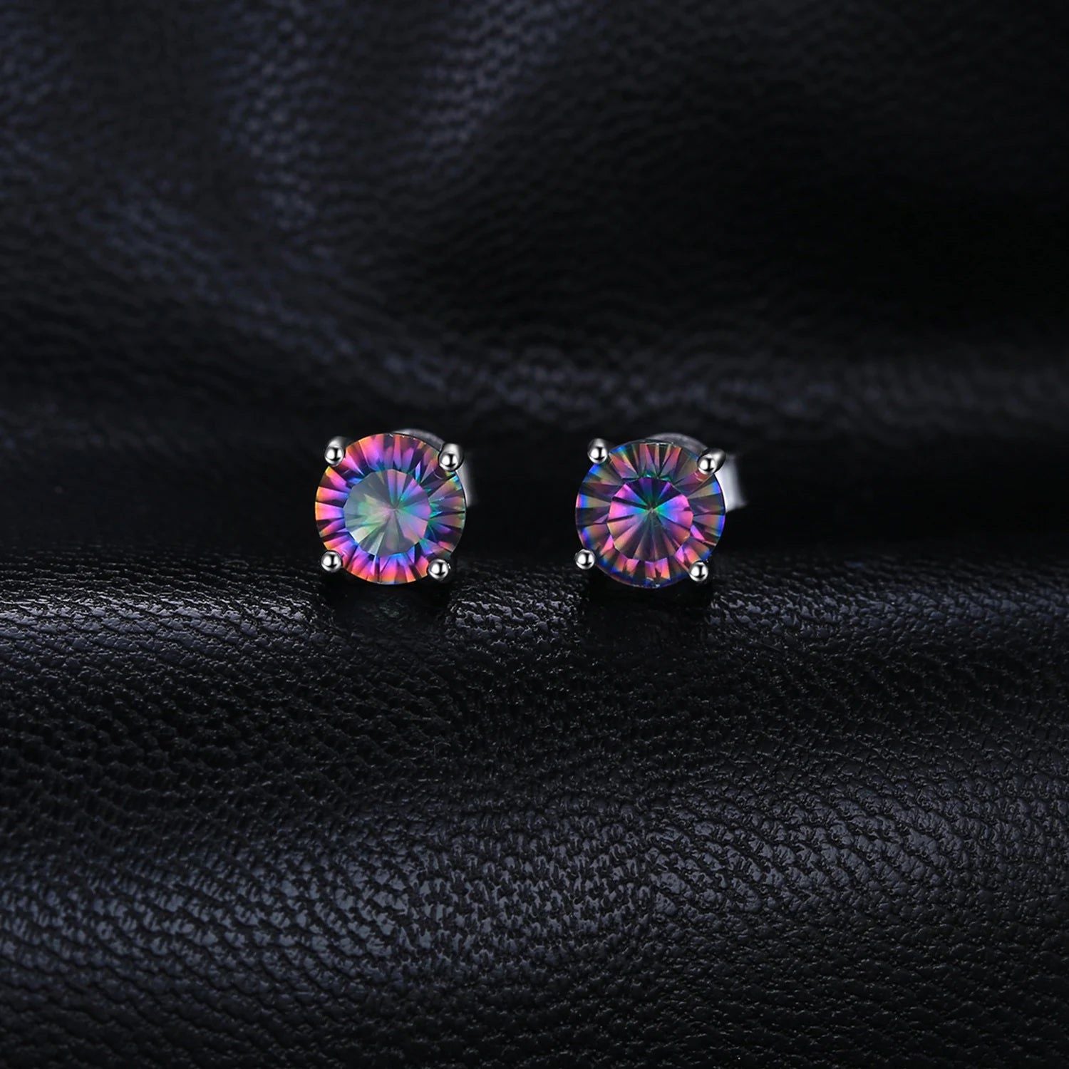 Vibrant Rainbow Mystic Quartz Stud Earrings in 925 Sterling Silver – Elegant Gemstone Jewelry