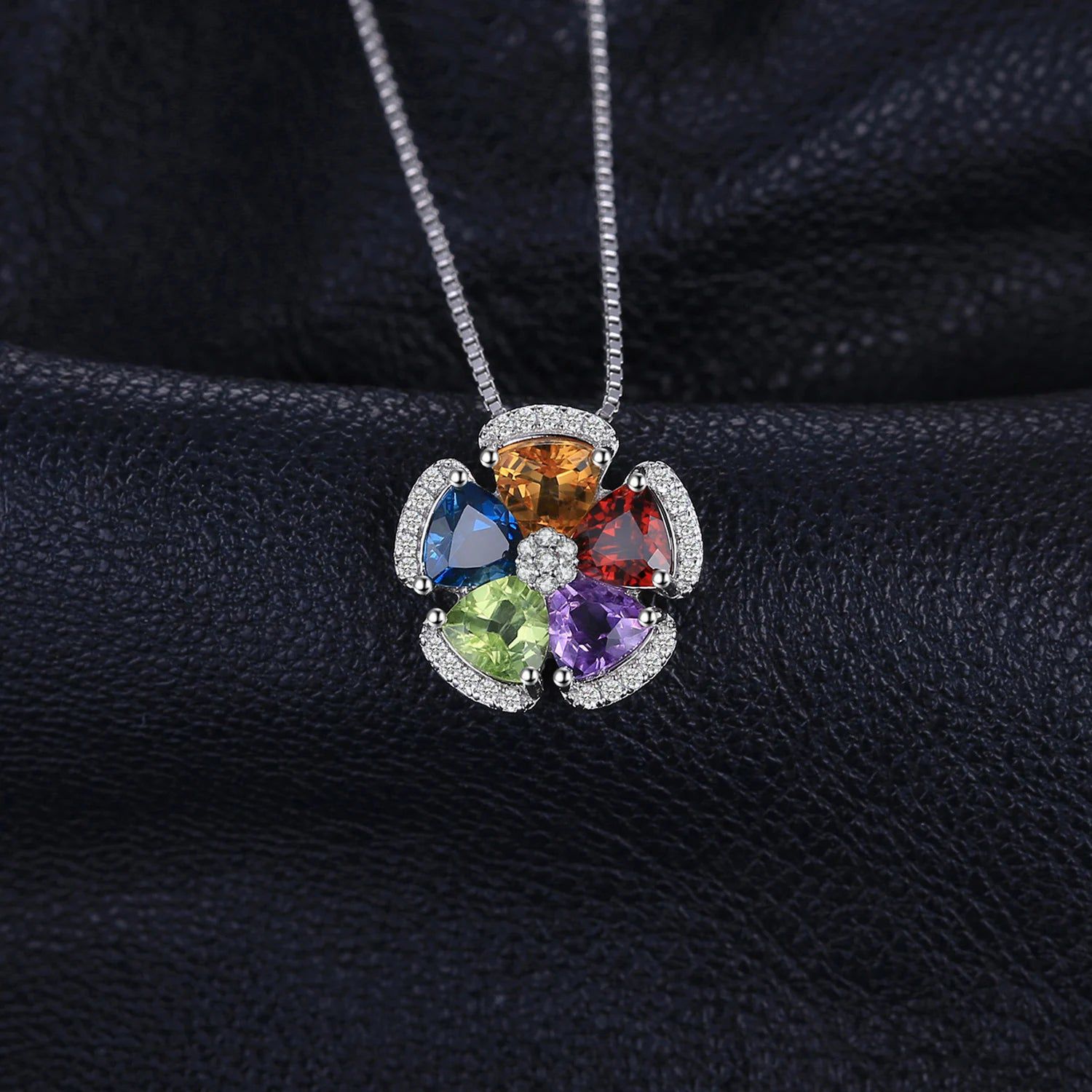 Vibrant Multi-Gemstone Flower Pendant in 925 Sterling Silver - 2.6ct Genuine Topaz, Amethyst, Citrine, Garnet, and Peridot