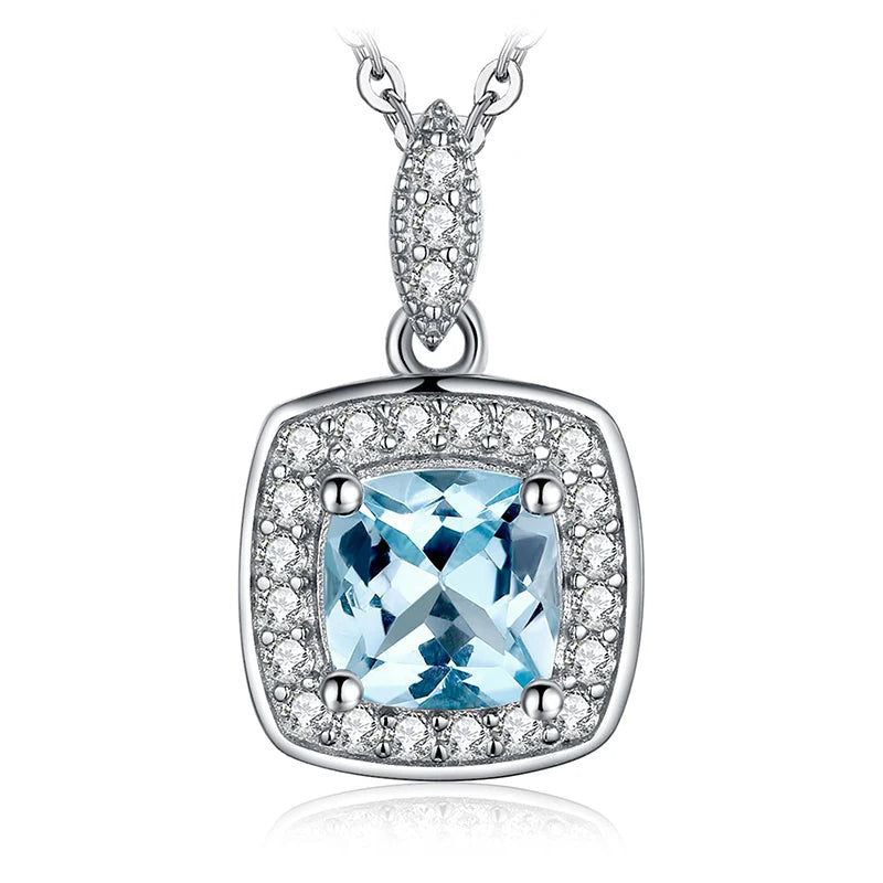 Elegant Sky Blue Topaz Halo Pendant in 925 Sterling Silver (Pendant Only)