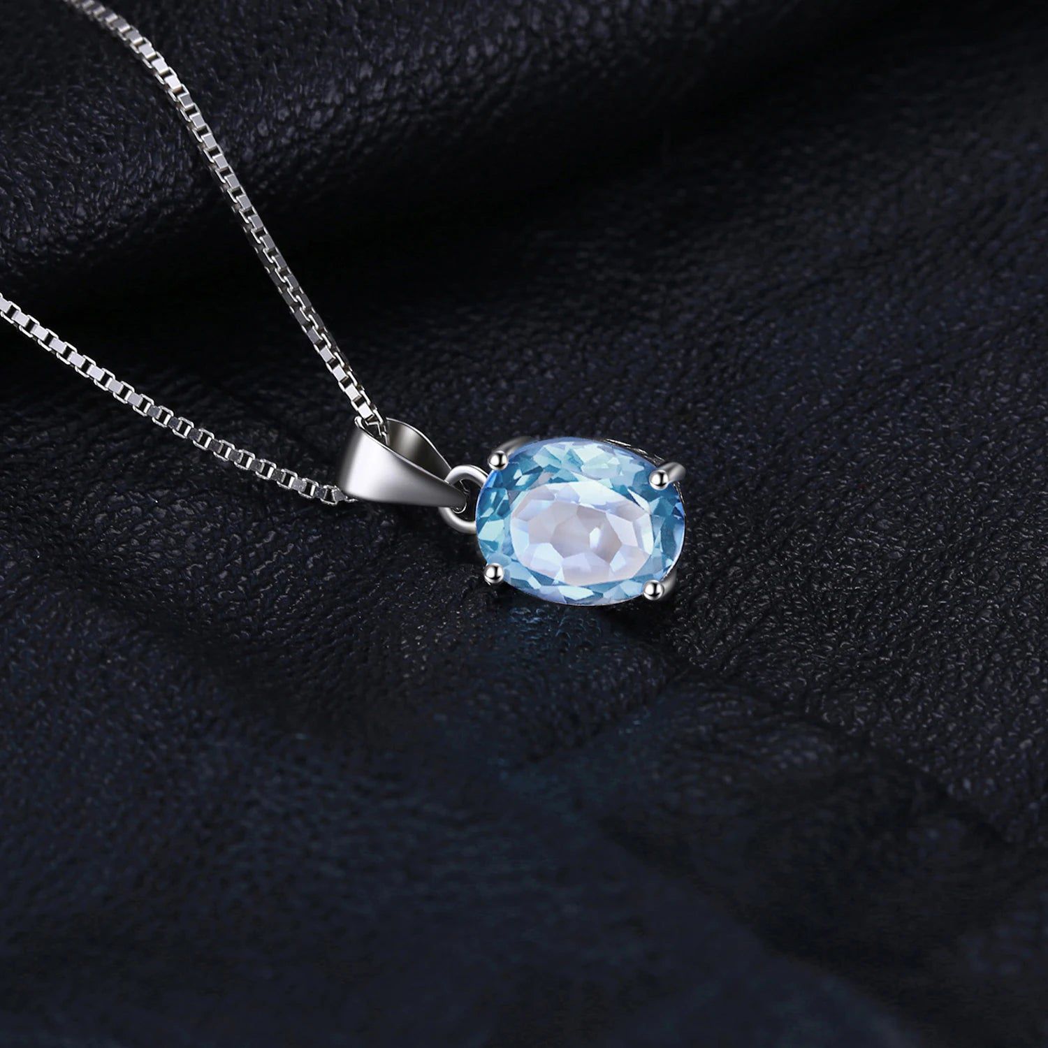 Natural Oval Blue Topaz Pendant in 925 Sterling Silver - Fashionable Statement Piece (Pendant Only)