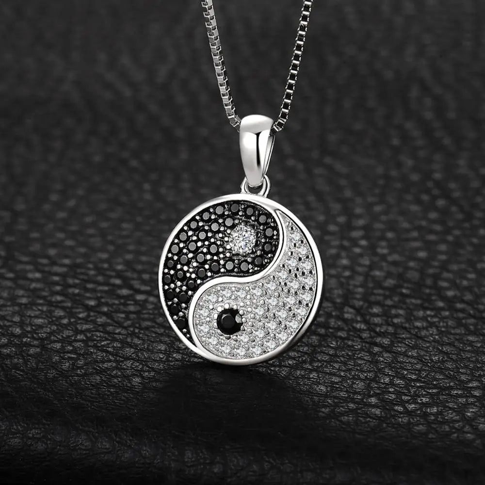 Tai Chi Yin Yang 925 Sterling Silver Pendant with Natural Black Spinel Gemstone - Pendant Only, No Chain