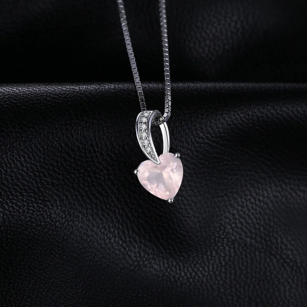 Heart-Shaped Natural Pink Quartz Pendant in 925 Sterling Silver - Pendant Only