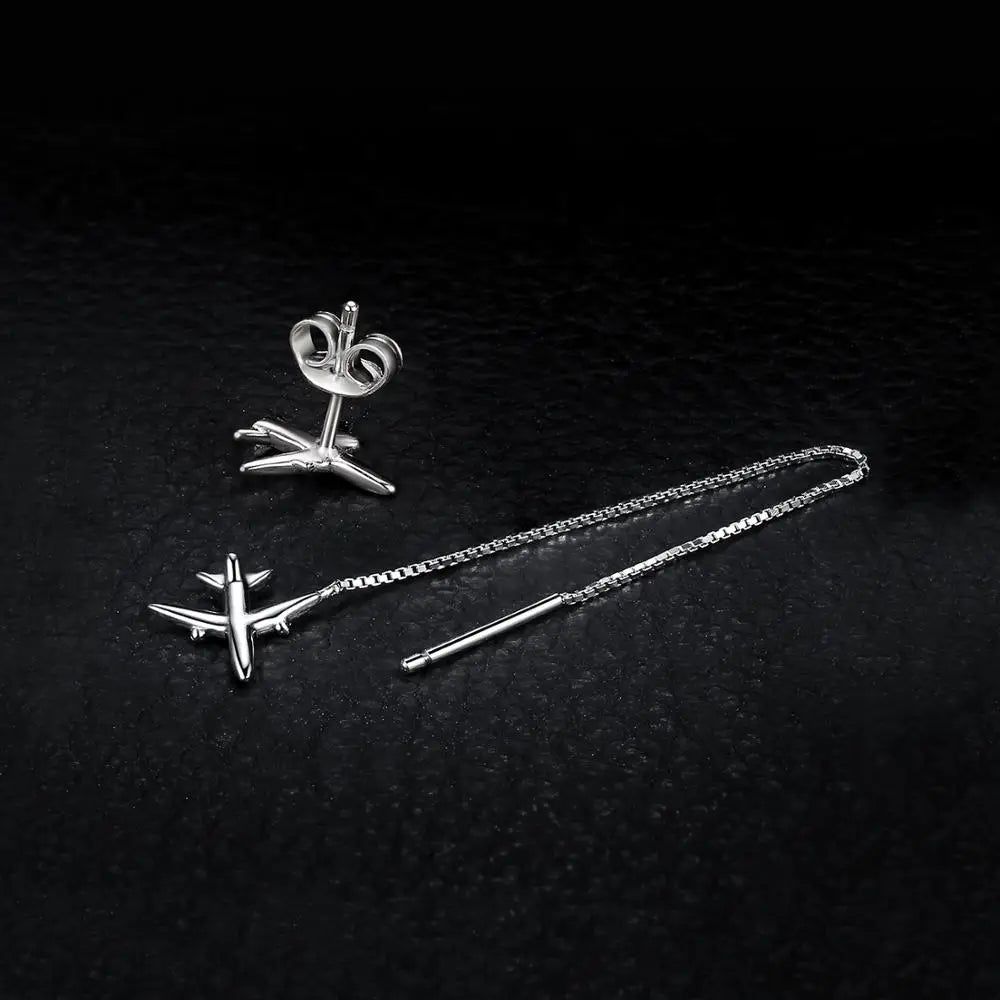 Charming Airplane 925 Sterling Silver Dangle Earrings - Cute Thread Design Jewelry