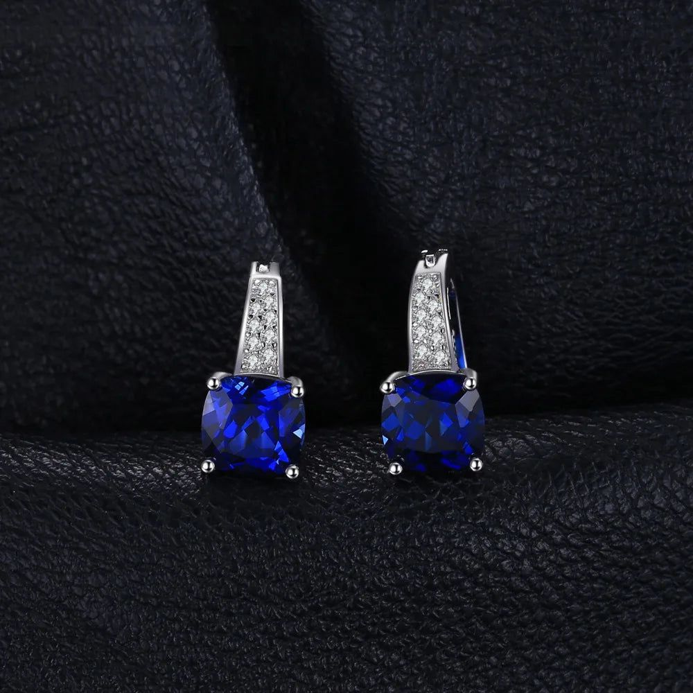 Cushion-Shaped 4.4ct Created Blue Sapphire Clip Hoop Earrings in 925 Sterling Silver – Fashionable Gemstone Jewelry