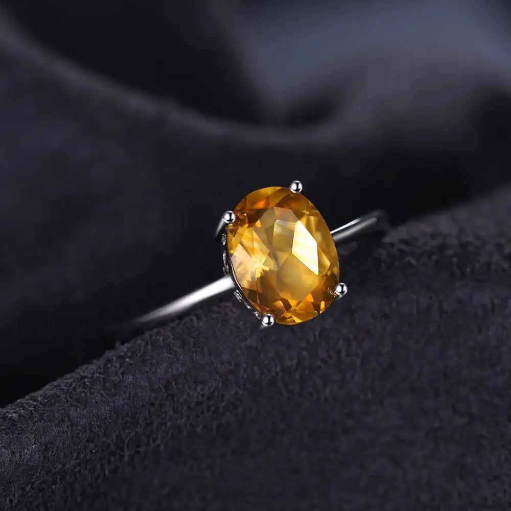 Elegant Oval Yellow Citrine 925 Sterling Silver Solitaire Gemstone Ring