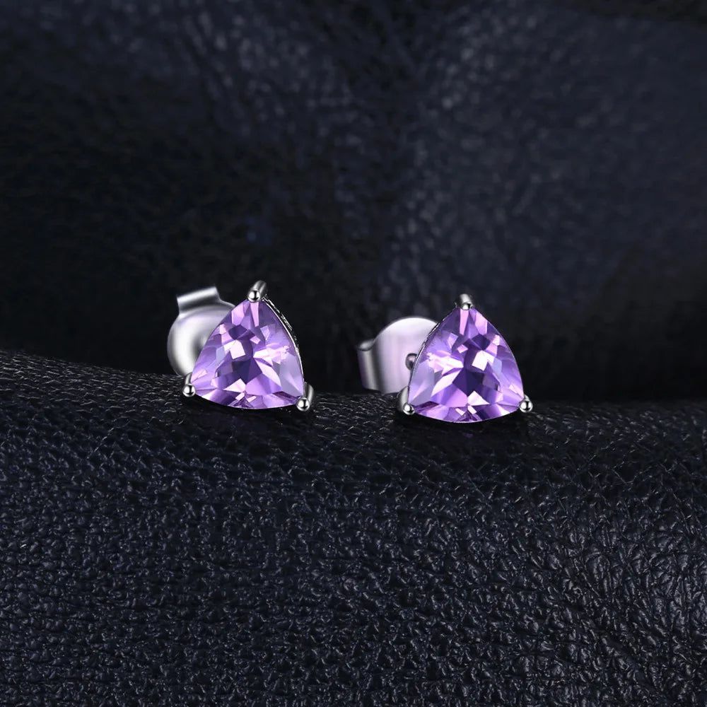 1.4ct Triangular Purple Amethyst Stud Earrings in 925 Sterling Silver