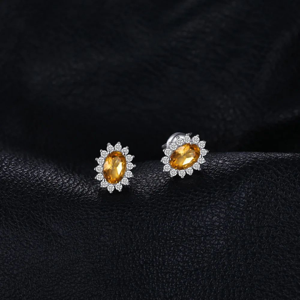 Diana 1.2ct Natural Citrine Sterling Silver Halo Earrings for Elegant Style