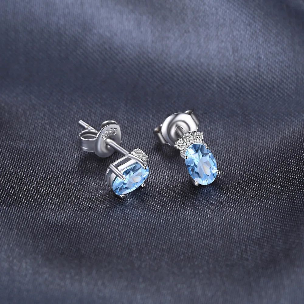 Elegant 1ct Oval Sky Blue Topaz Sterling Silver Stud Earrings