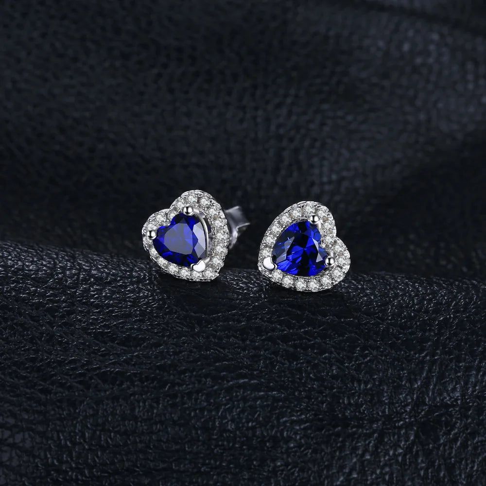 Heart-Shaped 1.2ct Created Blue Sapphire 925 Sterling Silver Stud Earrings