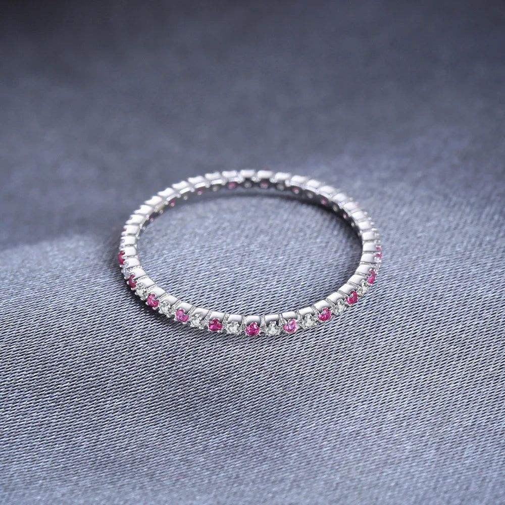 Elegant Created Ruby Sterling Silver Stackable Band Ring Fine Jewelry