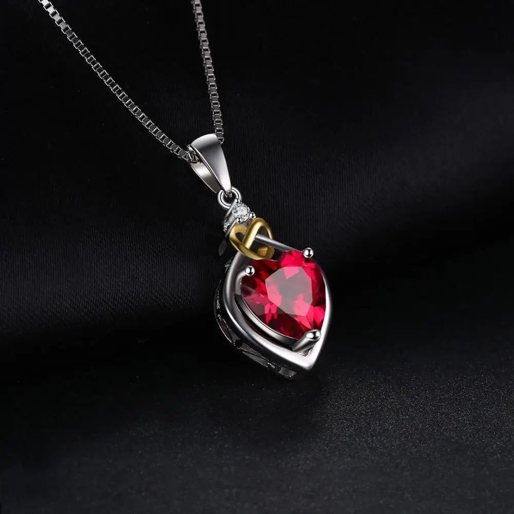 Heart Knot Created Ruby Pendant in 925 Sterling Silver - Elegant Jewelry Piece Without Chain