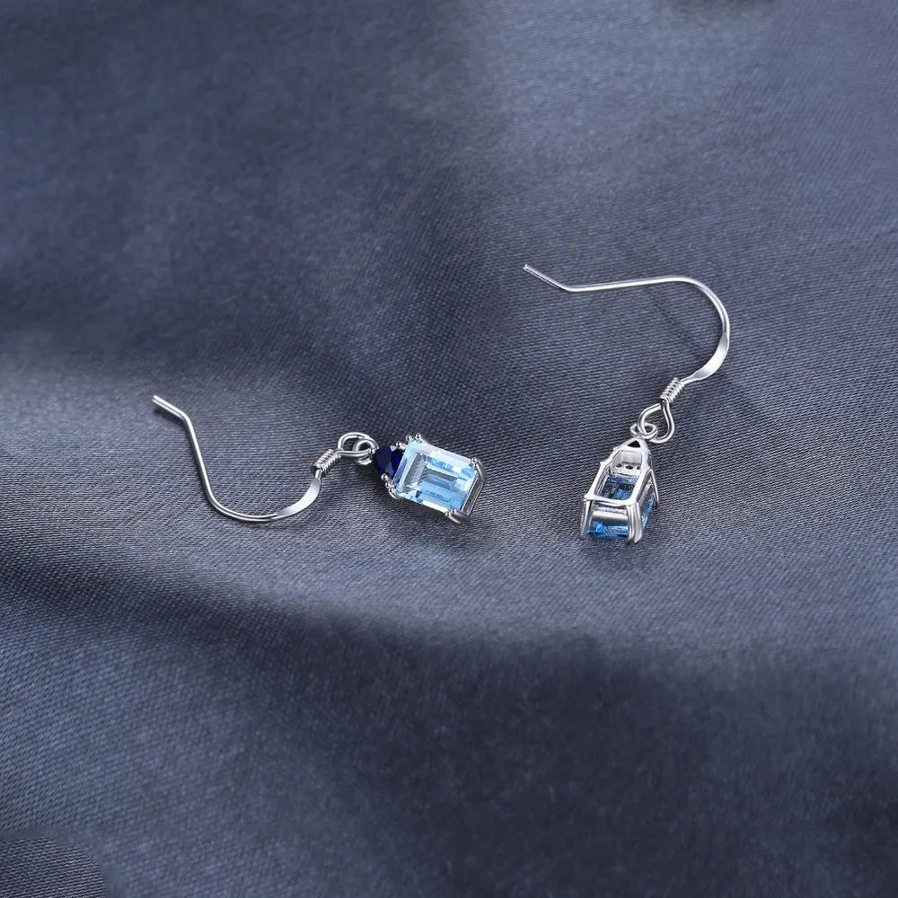 Sophisticated 2.2ct Sky Blue Topaz and Created Sapphire Sterling Silver Drop Earrings