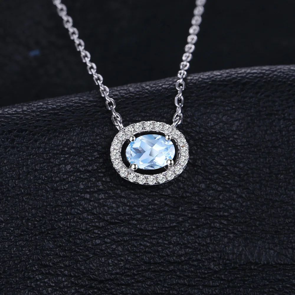 Sophisticated Oval Blue Topaz Pendant Necklace in 925 Sterling Silver - Birthstone Jewelry