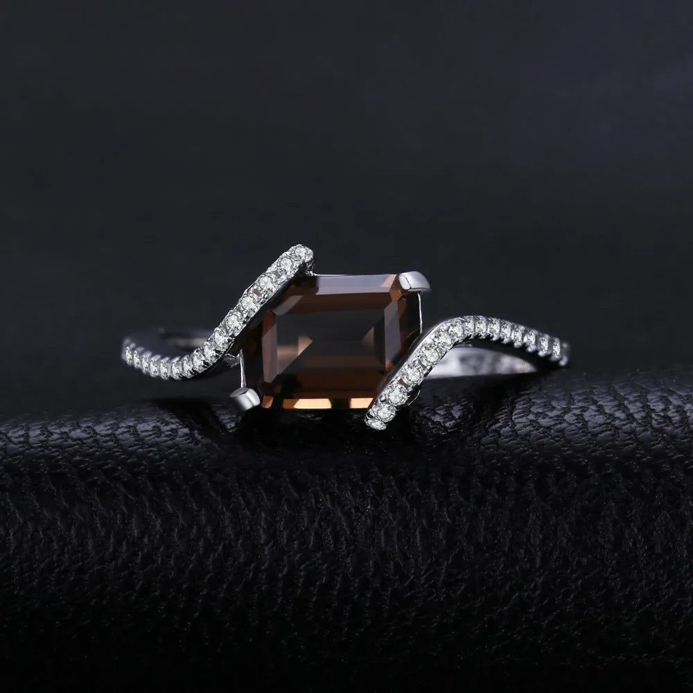 1.7ct Emerald Cut Smoky Quartz Ring in 925 Sterling Silver - Sophisticated Gemstone Jewelry