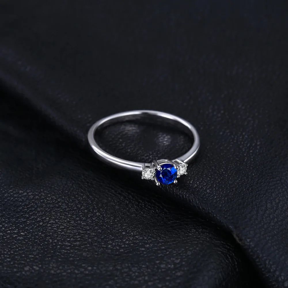 Trio of Created Blue Sapphires 925 Sterling Silver Promise Ring