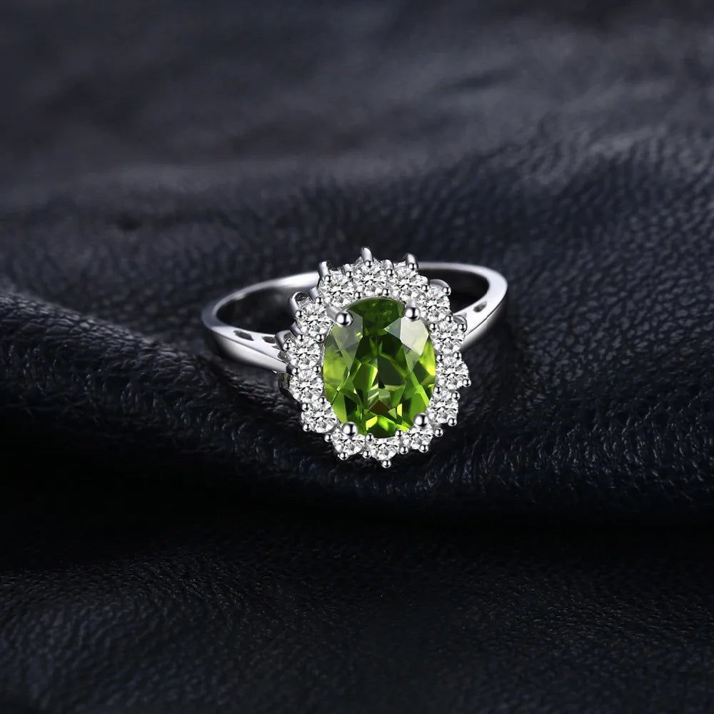 Diana 2.2ct Natural Green Peridot Halo Ring in 925 Sterling Silver - Sophisticated Fine Jewelry