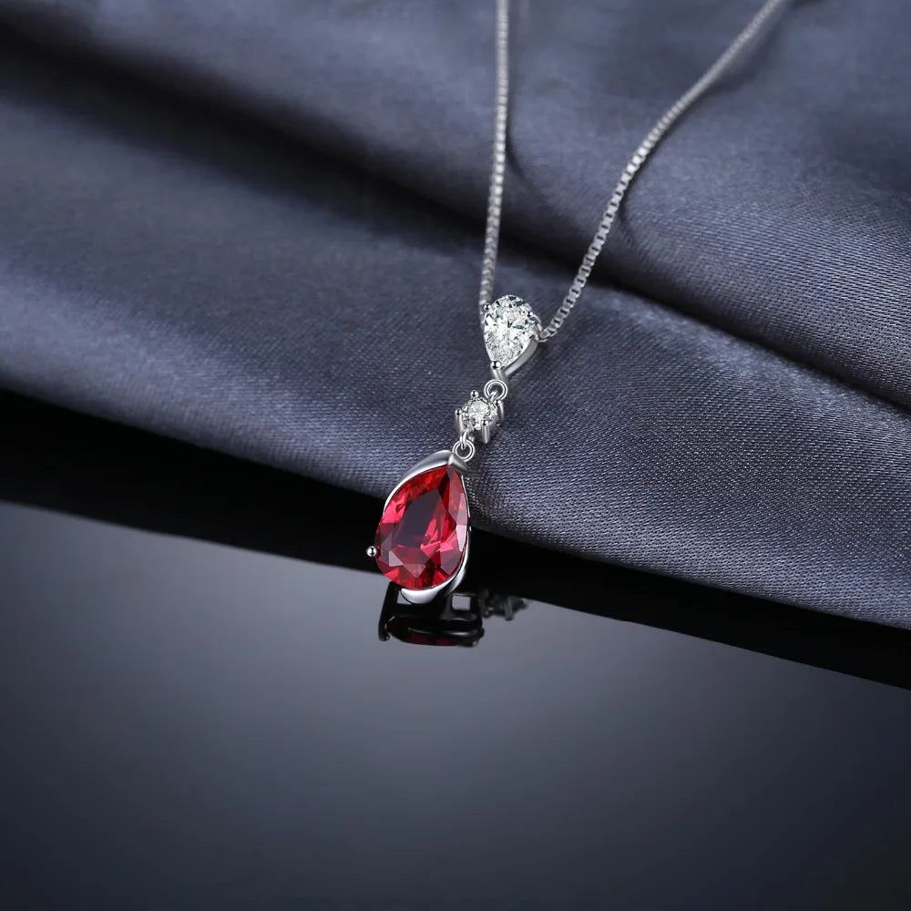 Elegant 2.6ct Pear-Shaped Created Red Ruby Pendant in 925 Sterling Silver