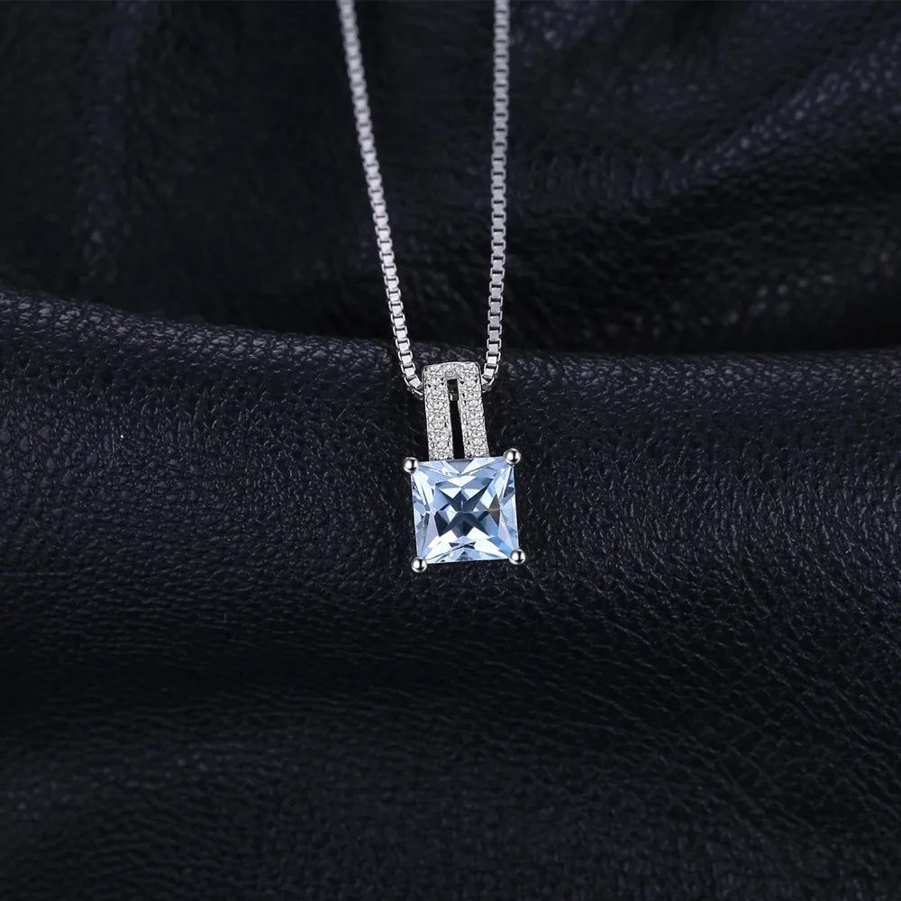 Stunning 1.2ct Princess Cut Blue Topaz Pendant in 925 Sterling Silver - Pendant Only