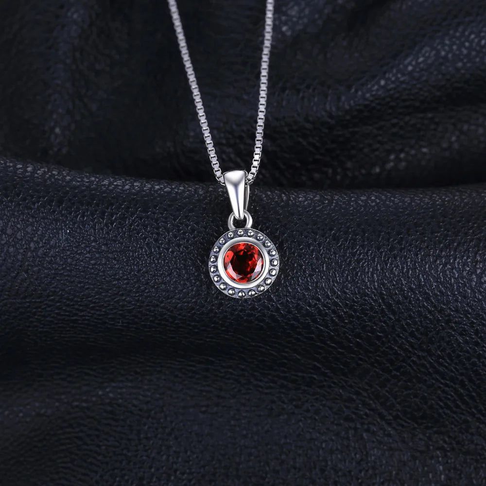 Vintage 5mm Genuine Garnet Pendant in 925 Sterling Silver - Pendant Only, No Chain Included